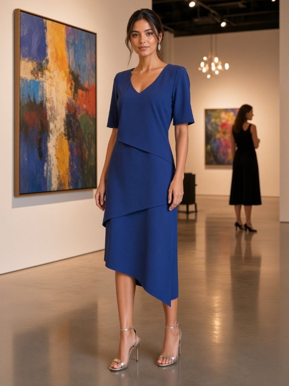 NWT Patrizia Pepe Navy Blue Asymmetrical Layered Cocktail Dress - Size 6